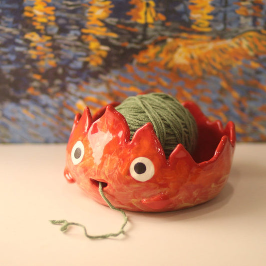 Cute Handmade Fire Demon Ceramic Yarn Bowl