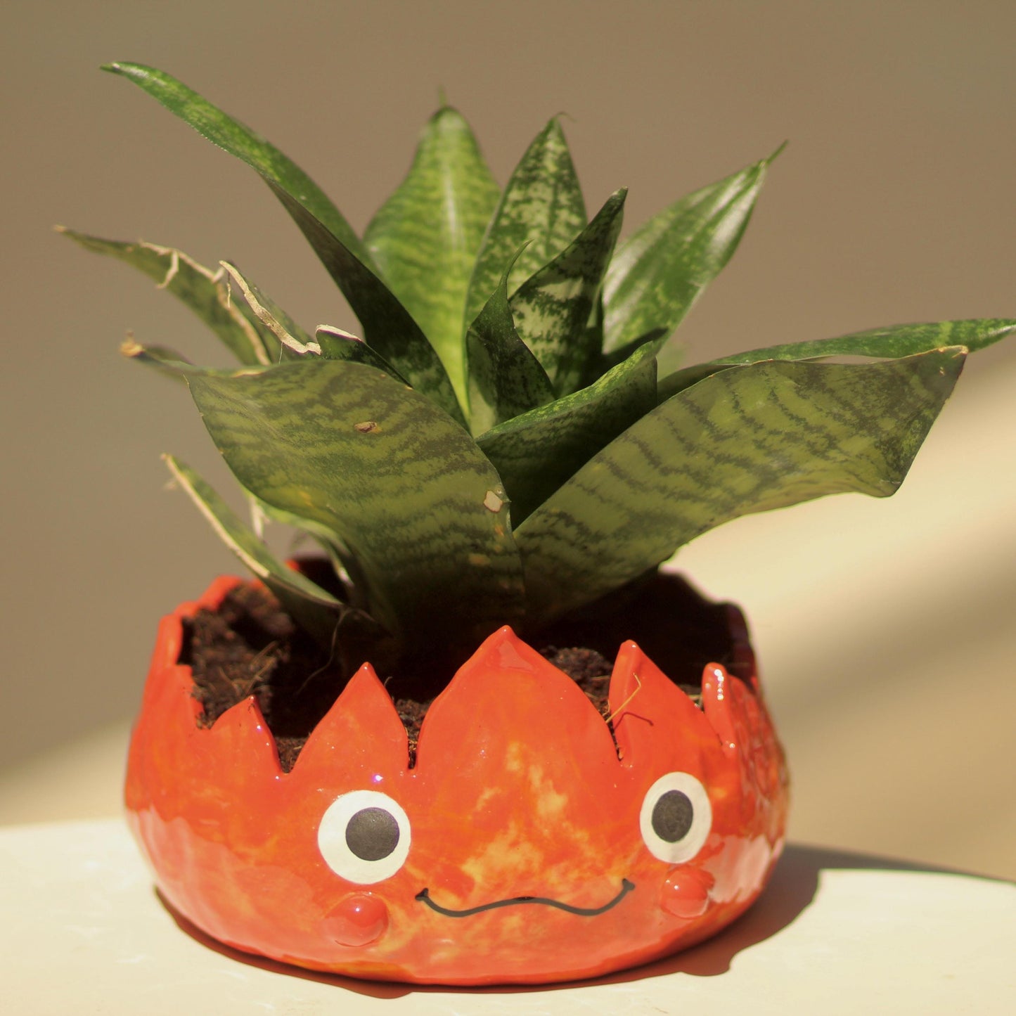 Big Cute Fire Demon Handmade Ceramic Plant Pot