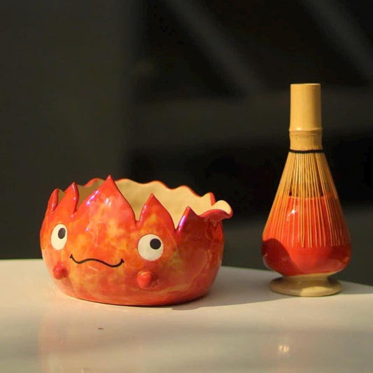 Adorable Handmade Ceramic Fire Demon Matcha Bowl