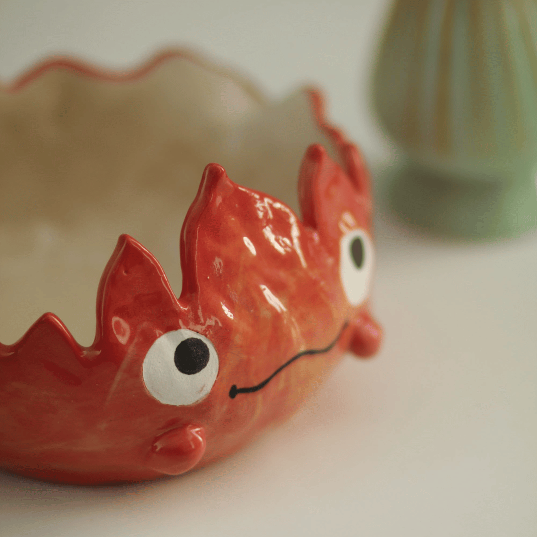 Adorable Handmade Ceramic Fire Demon Matcha Bowl