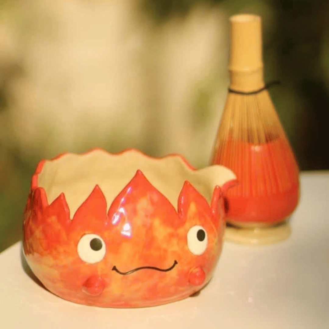 Adorable Handmade Ceramic Fire Demon Matcha Bowl