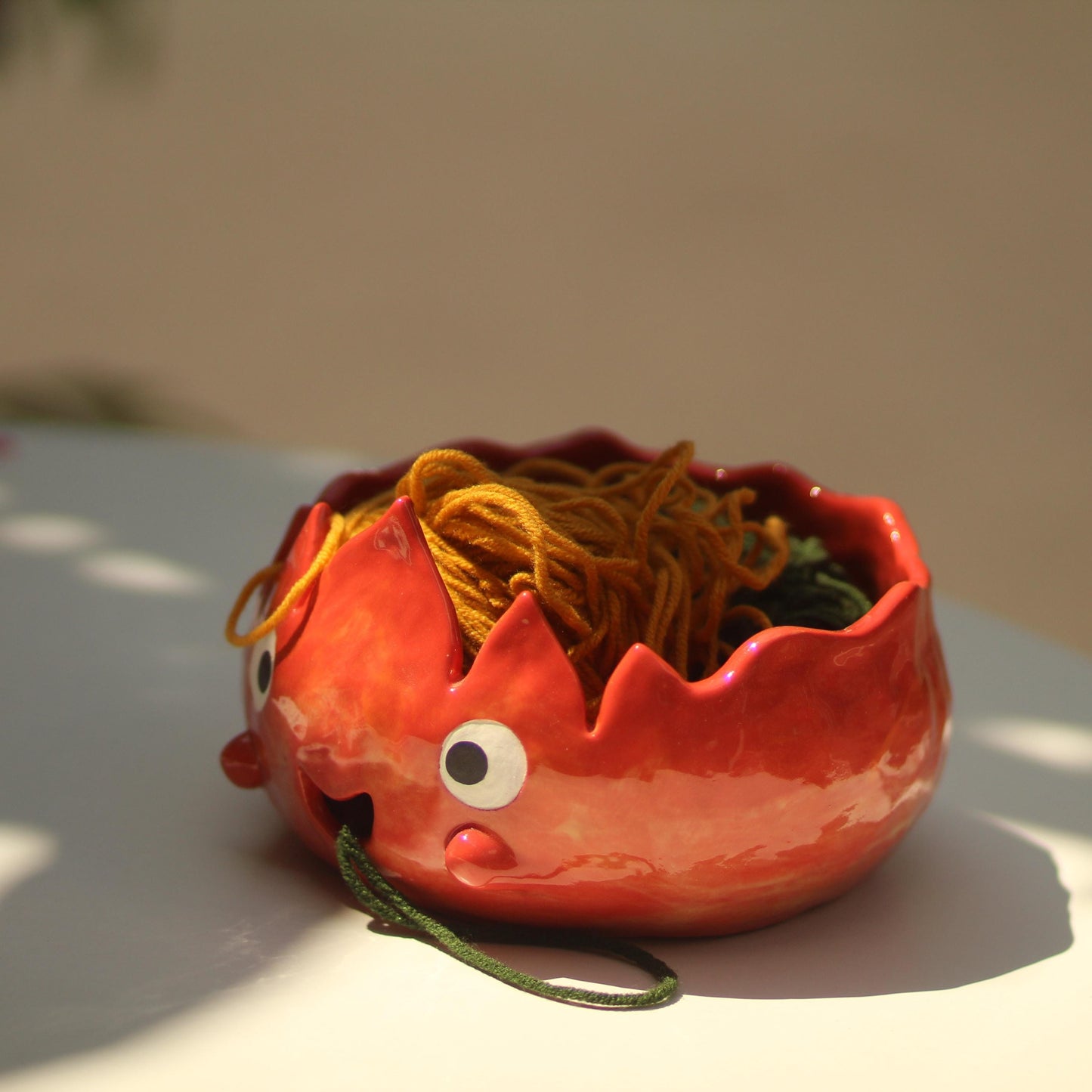 Cute Handmade Fire Demon Ceramic Yarn Bowl