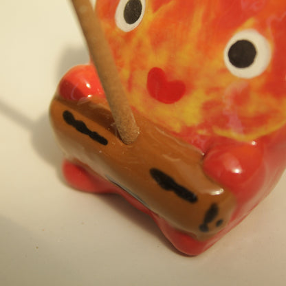 Adorable Fire Demon Handmade Ceramic Incense Holder