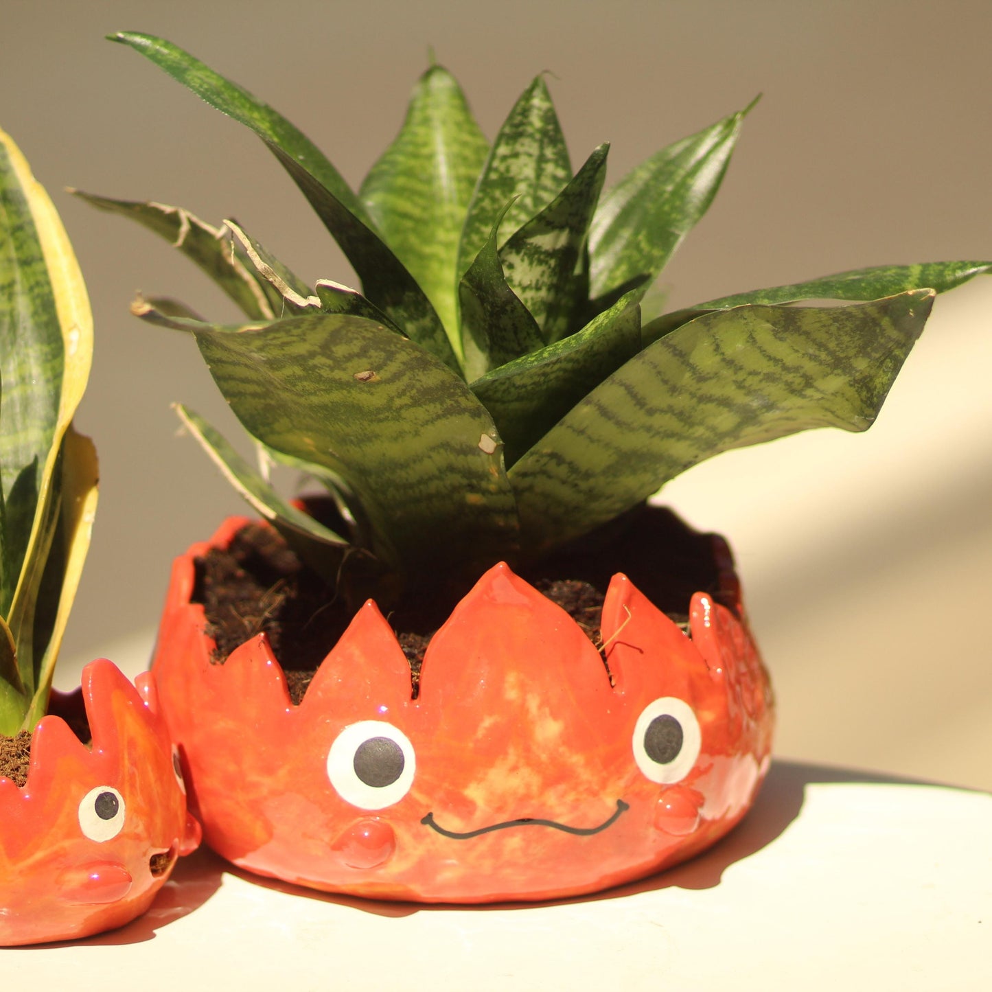 Big Cute Fire Demon Handmade Ceramic Plant Pot