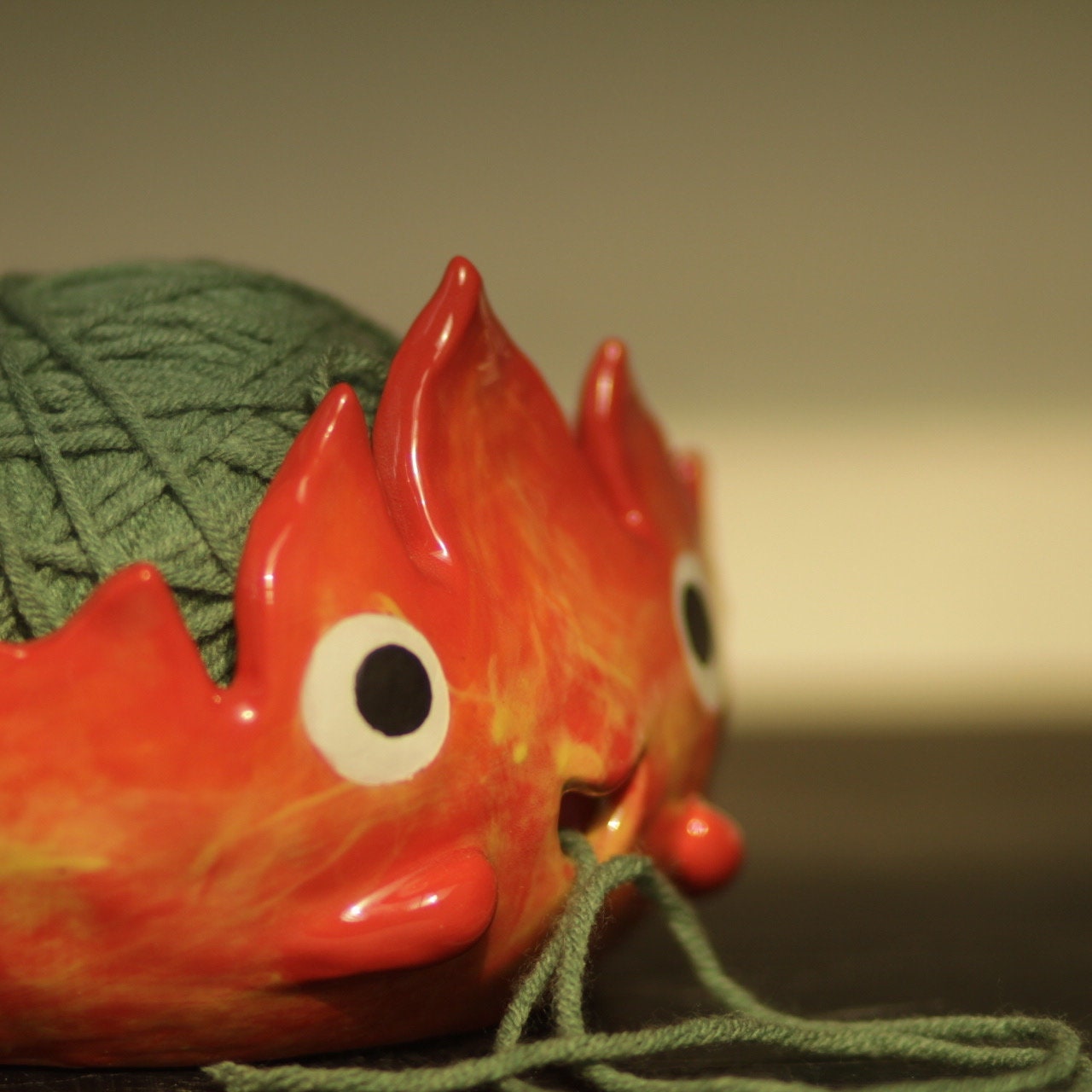 Cute Handmade Fire Demon Ceramic Yarn Bowl