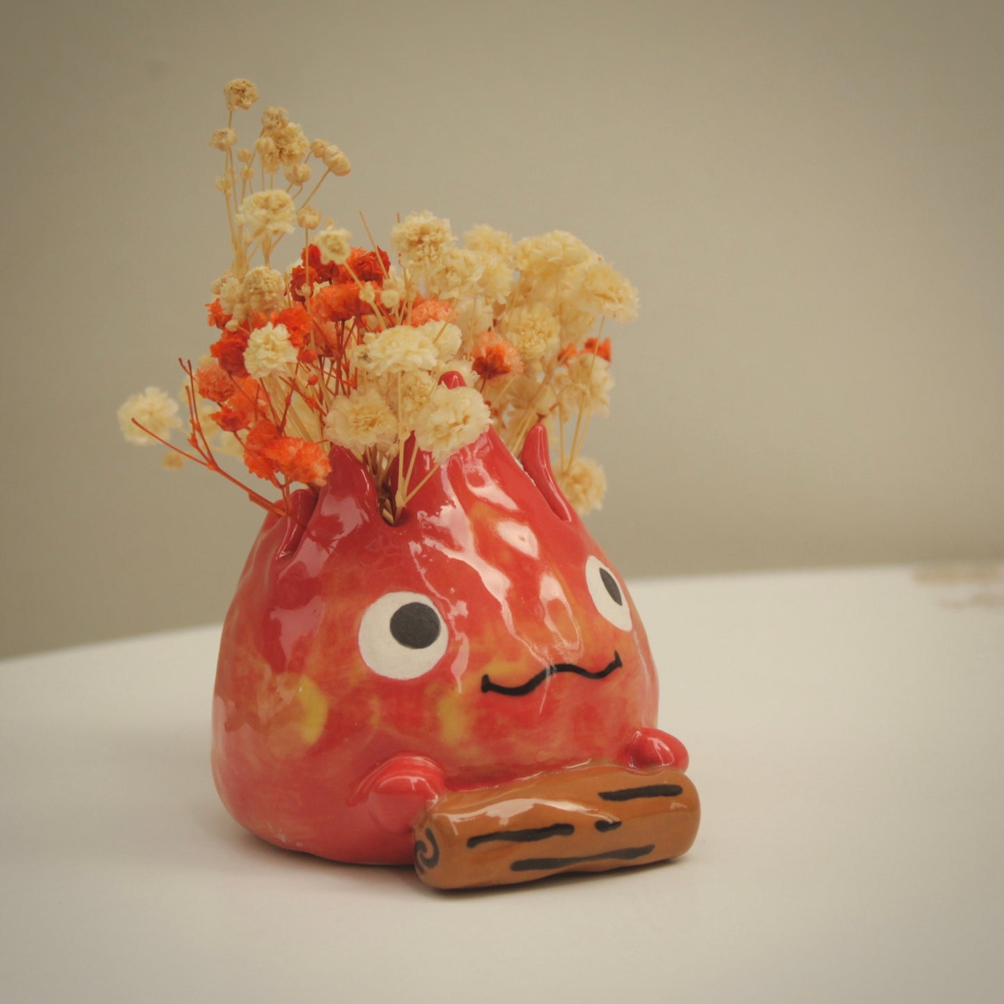 Adorable Handmade Unique Fire Demon Character Bud Vase