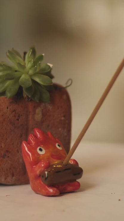 Adorable Fire Demon Handmade Ceramic Incense Holder